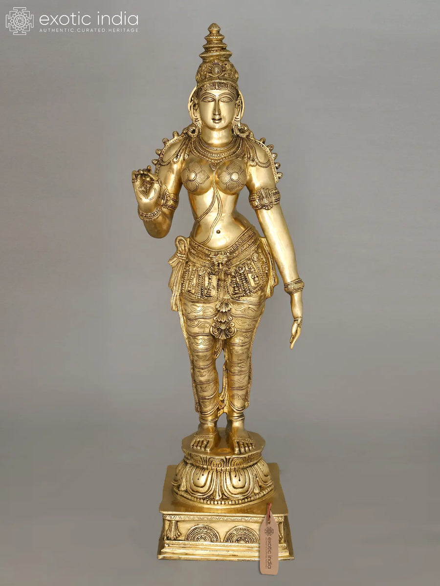 56" Large Devi Parvati Brass Statue, The Himalayan Maha-Tapasvini