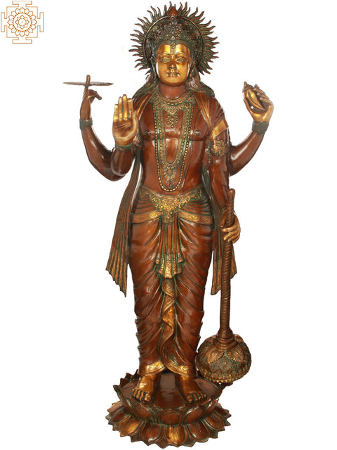 66" Haloed Chaturbhuja Vishnu Brass Statue | Handmade | Made in India