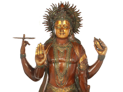 66" Haloed Chaturbhuja Vishnu Brass Statue | Handmade | Made in India