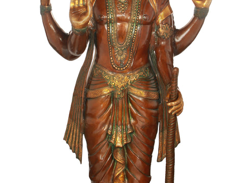 66" Haloed Chaturbhuja Vishnu Brass Statue | Handmade | Made in India