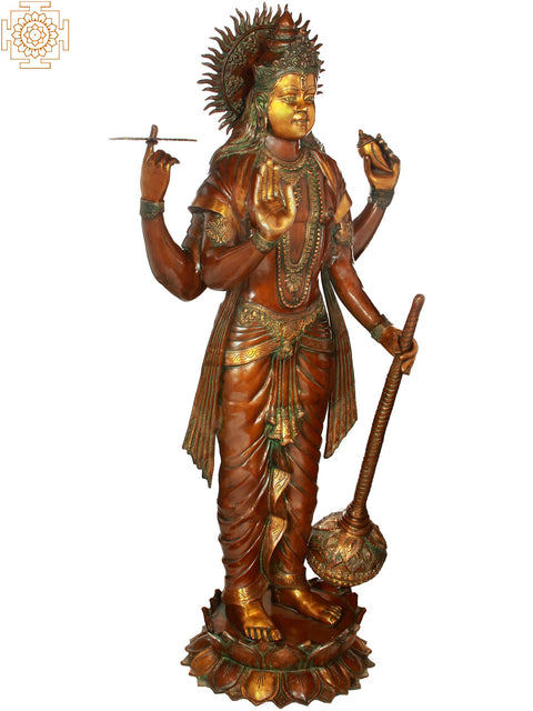 66" Haloed Chaturbhuja Vishnu Brass Statue | Handmade | Made in India