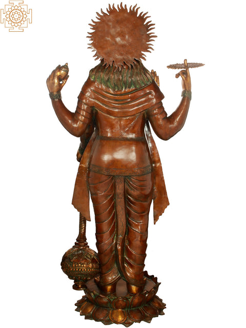 66" Haloed Chaturbhuja Vishnu Brass Statue | Handmade | Made in India