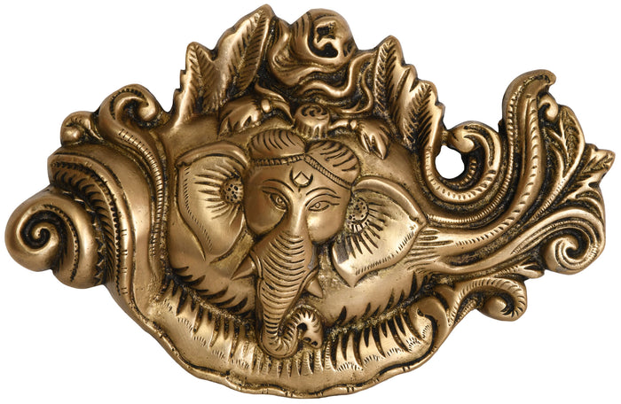5" Ganesha in Conch Handmade Brass Wall Hanging Idol