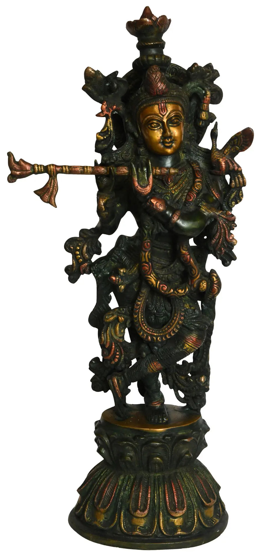 18" Handmade Murlidhar Krishna Brass Statue for Pooja