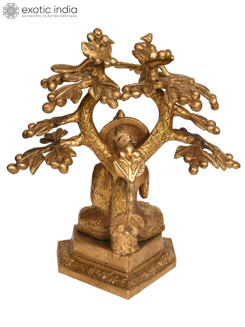 9" Tibetan Buddhist Deity Lord Buddha Under The Bodhi Tree In Brass | Handmade | Made In India