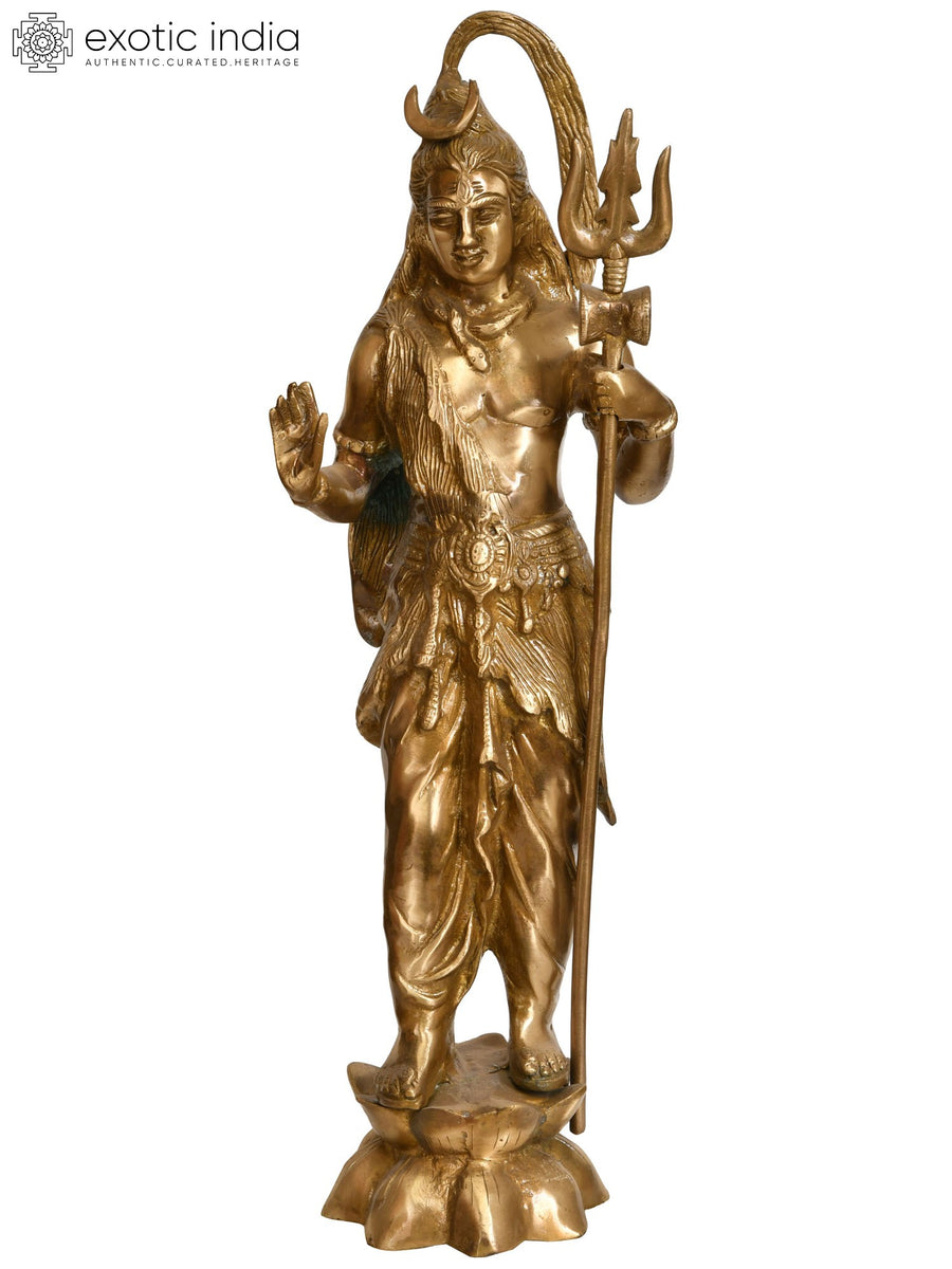 22" Lord Shiva Standing on Lotus Brass Statue Handmade