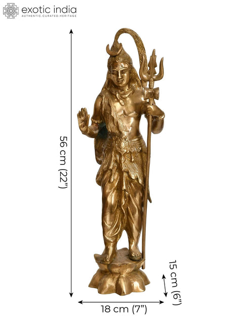 22" Lord Shiva Standing on Lotus In Brass | Handmade | Made In India