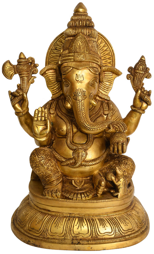 15" Blessing Ganesha Maharaja Lila Asana Handmade Brass Statue