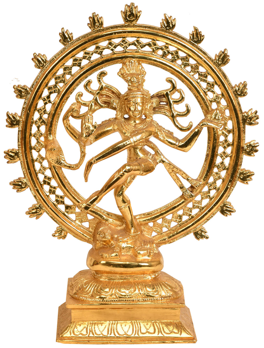 11" Gold Plated Nataraja Brass Sculpture Handmade