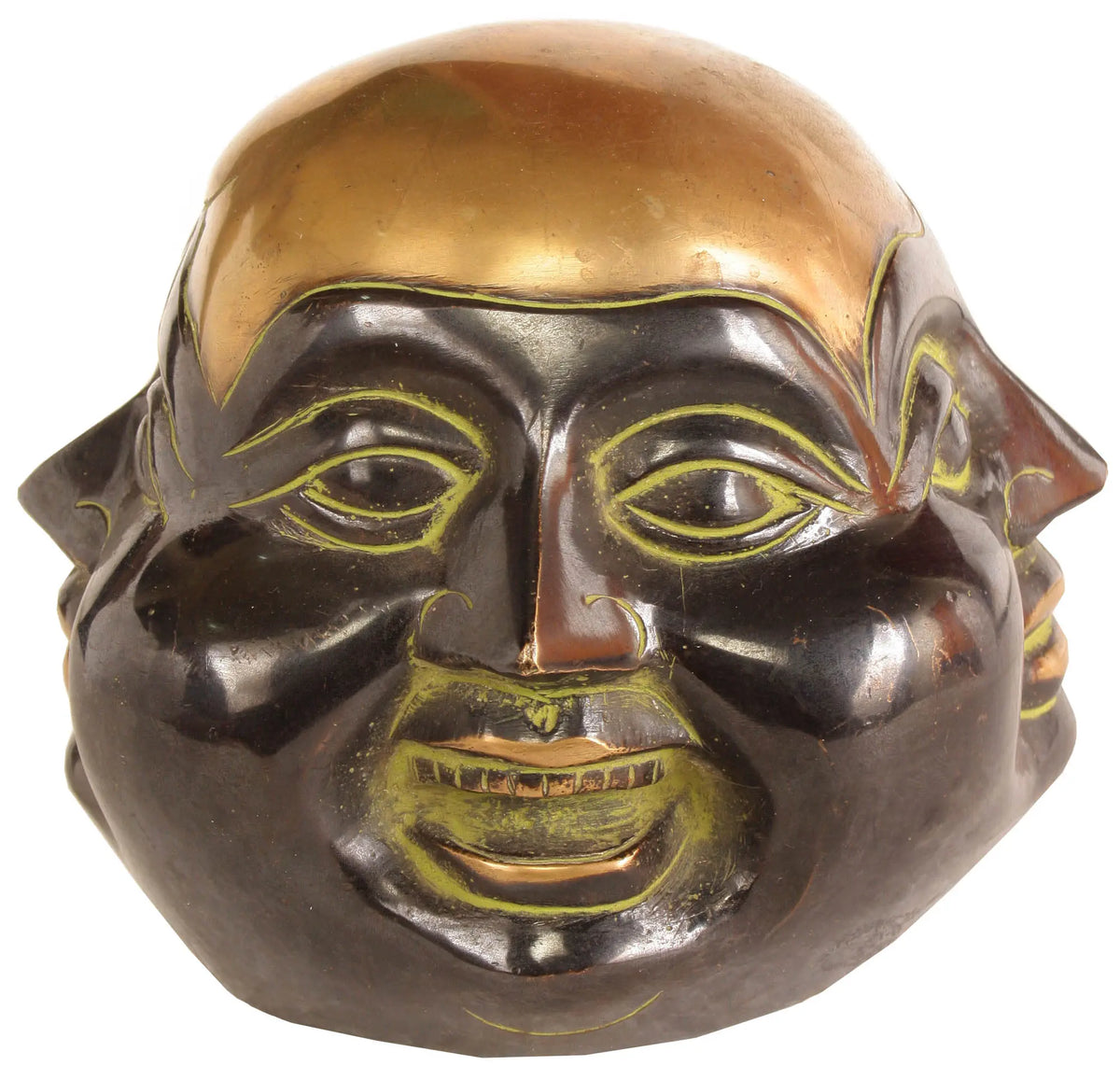 5" Four Faced Head of Laughing Buddha In Brass | Handmade | Made In India