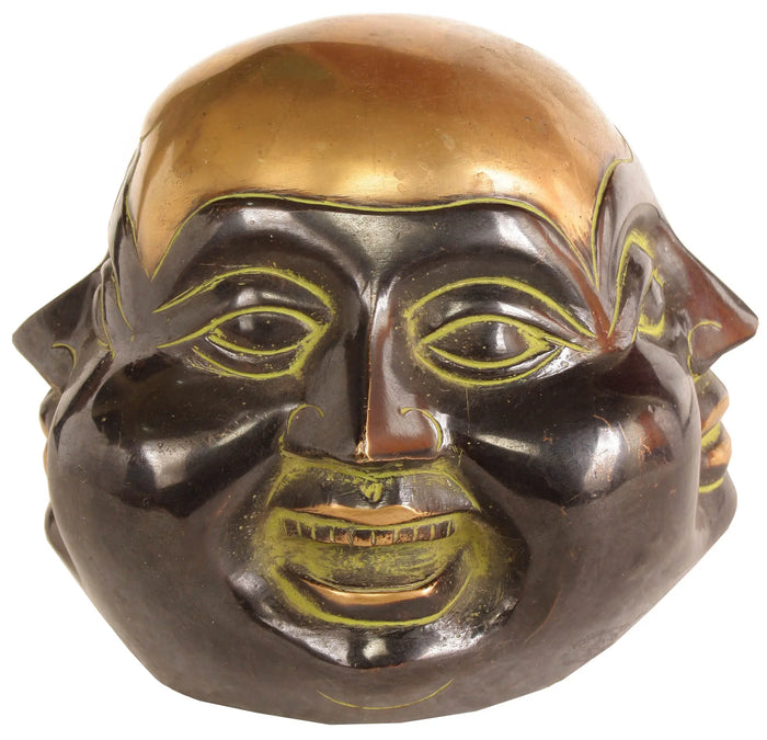 5" Four Faced Head of Laughing Buddha In Brass | Handmade | Made In India