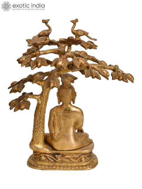 12" Lord Buddha Meditating Under the Bodhi Tree (Tibetan Buddhist Deity) In Brass | Handmade | Made In India