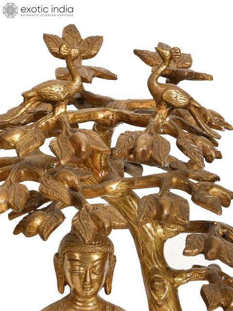 12" Lord Buddha Meditating Under the Bodhi Tree (Tibetan Buddhist Deity) In Brass | Handmade | Made In India
