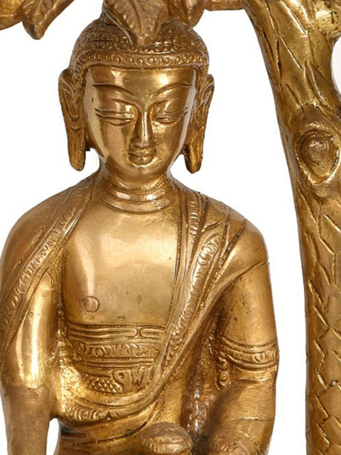 12" Lord Buddha Meditating Under the Bodhi Tree (Tibetan Buddhist Deity) In Brass | Handmade | Made In India
