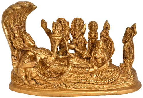 8" Handmade Sheshasayi Vishnu Brass Statue