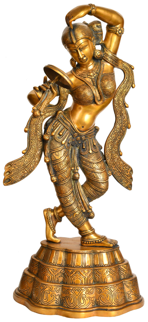24" Apsara Applying Vermillion Brass Sculpture Handmade