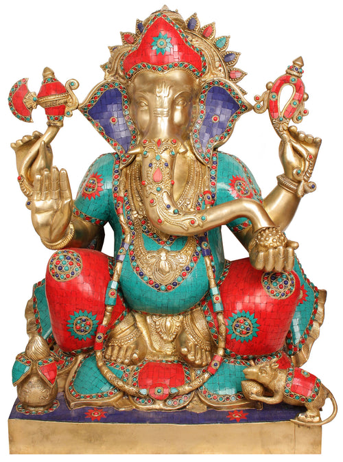 31" Large Handmade Blessing Ganesha Brass Statue