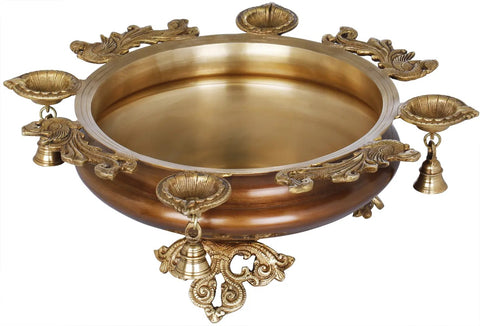Fine Quality Peacock Urli with Diyas and Hanging Bells