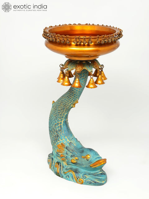 Urli Bowl on Fish Stand with Hanging Bells and Ghungroos