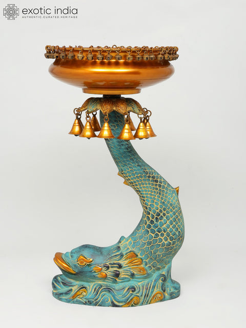 Urli Bowl on Fish Stand with Hanging Bells and Ghungroos