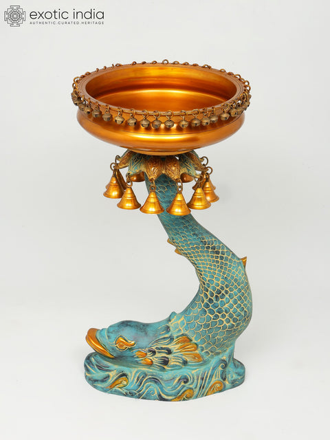 Urli Bowl on Fish Stand with Hanging Bells and Ghungroos