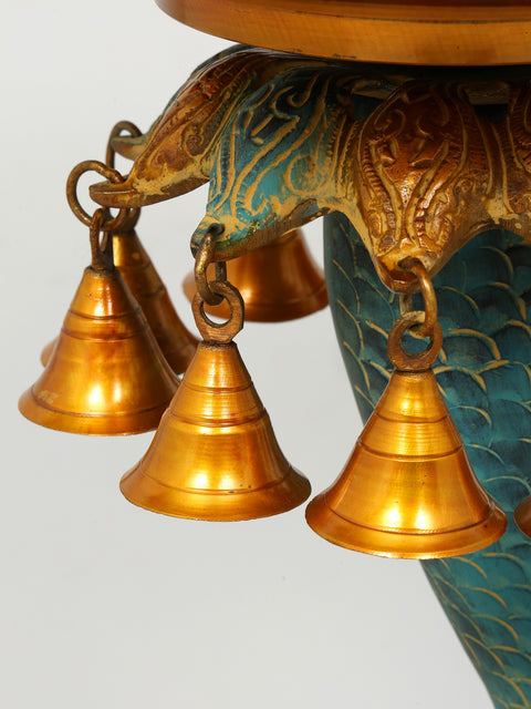 Urli Bowl on Fish Stand with Hanging Bells and Ghungroos