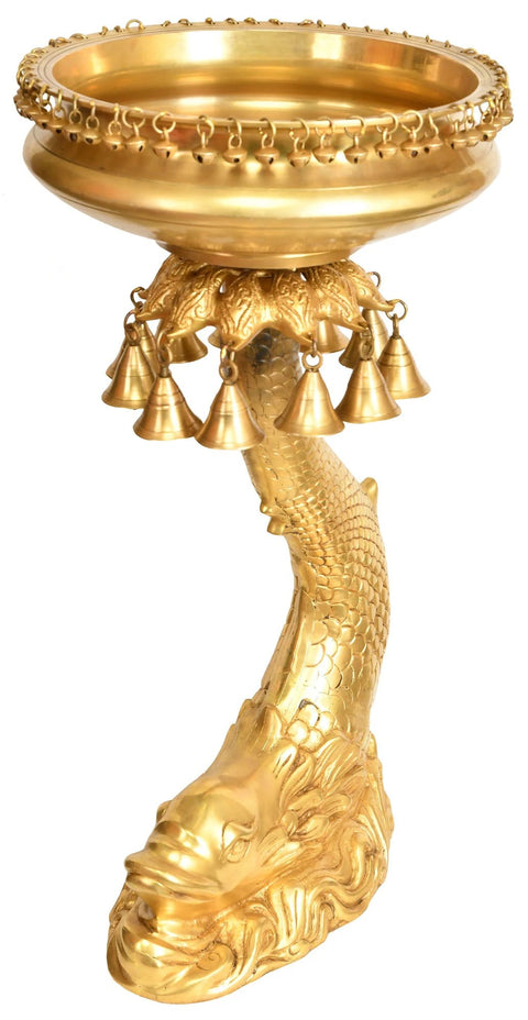 Urli Bowl on Fish Stand with Hanging Bells and Ghungroos
