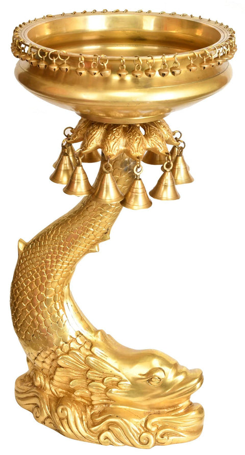 Urli Bowl on Fish Stand with Hanging Bells and Ghungroos