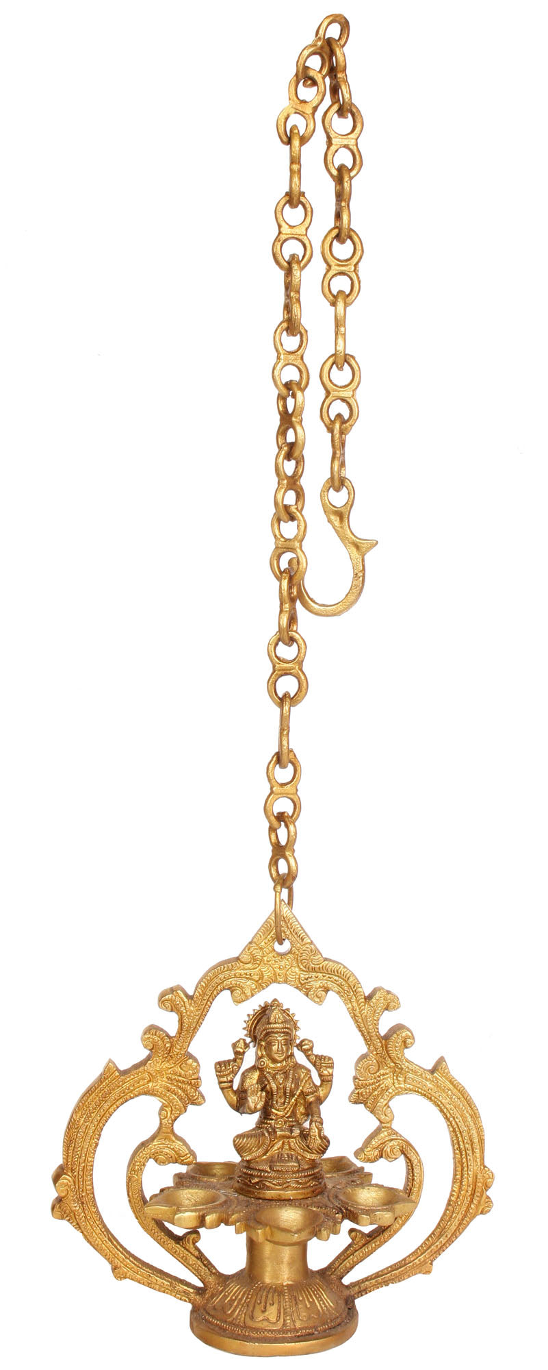 7" Handmade Brass Goddess Lakshmi Five-Wick Hanging Lamp