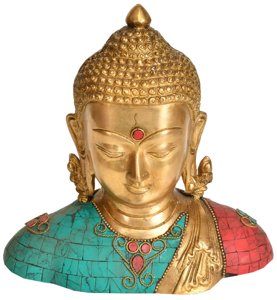 6" Lord Buddha Handmade Brass Bust Statue