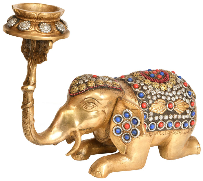 Brass Elephant Candle Stand for Home Decor
