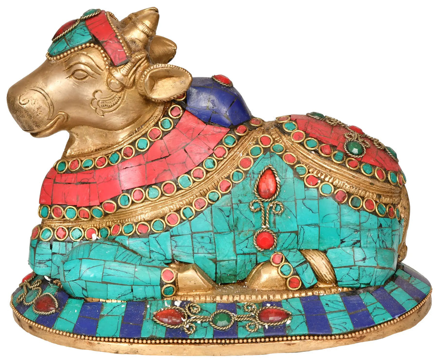 Nandi Bull Brass Statue - Handmade Shiva's Vahana