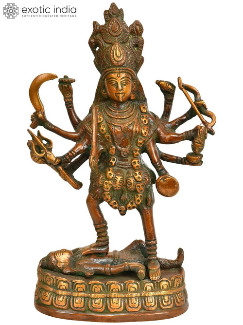 9" Goddess Kali Handmade Brass Statue for Pooja