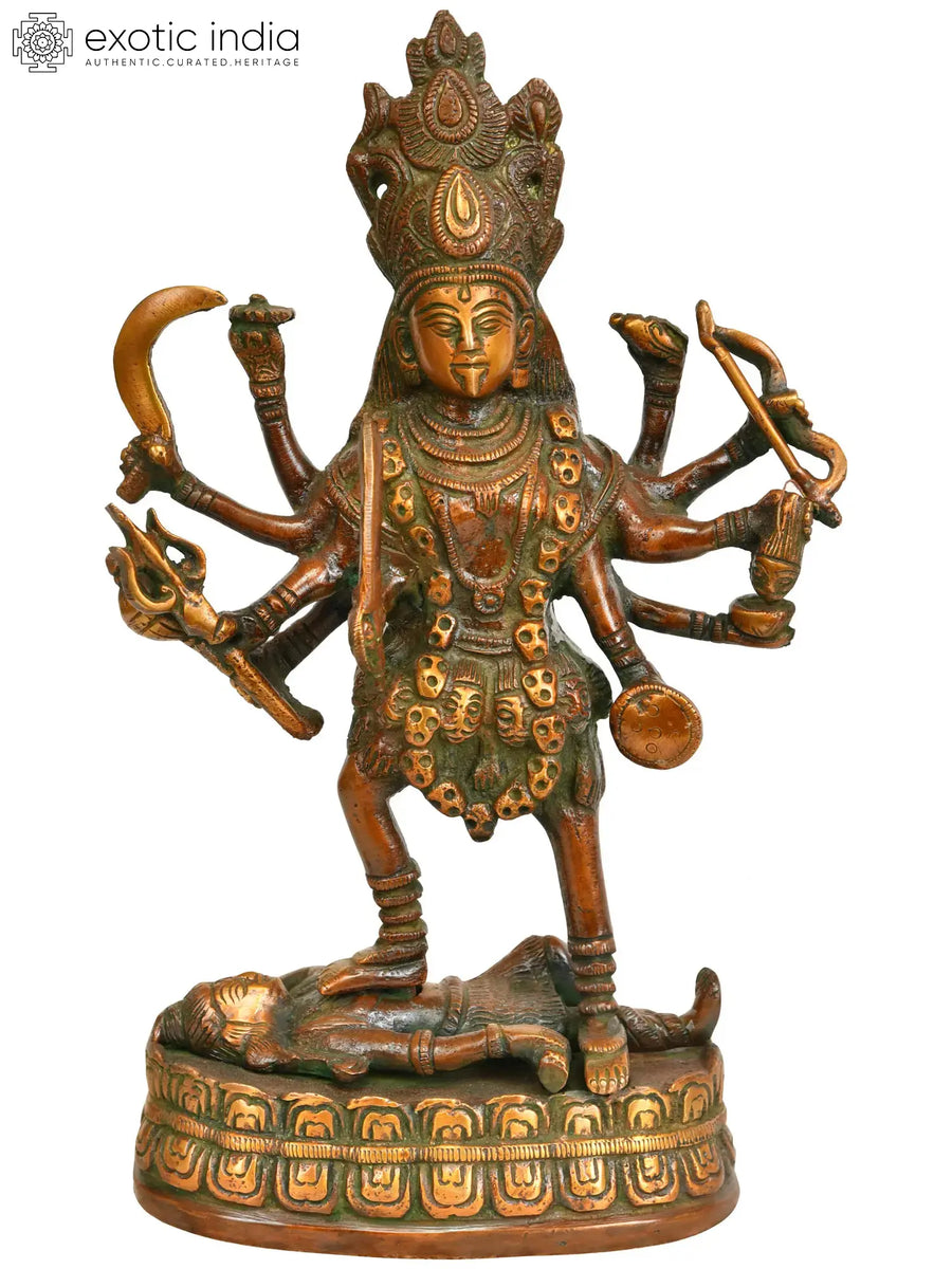 9" Goddess Kali Handmade Brass Statue for Pooja