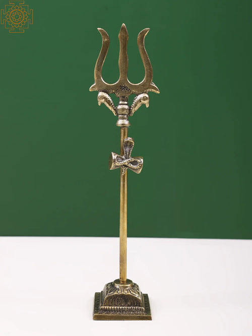 11" Brass Trident (Trishul) Statue for Pooja