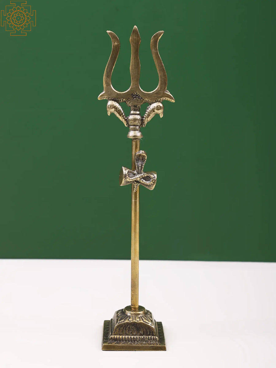 11" Brass Trident (Trishul) Statue for Pooja