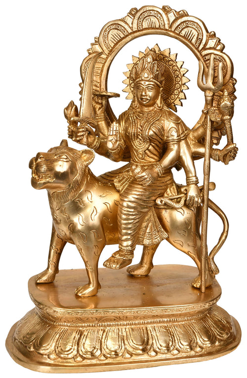 12" Handmade Goddess Durga on Lion Brass Idol