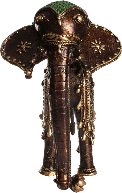 Brass Elephant Idol with Hanging Ghungroos | Folk Statue from Bastar