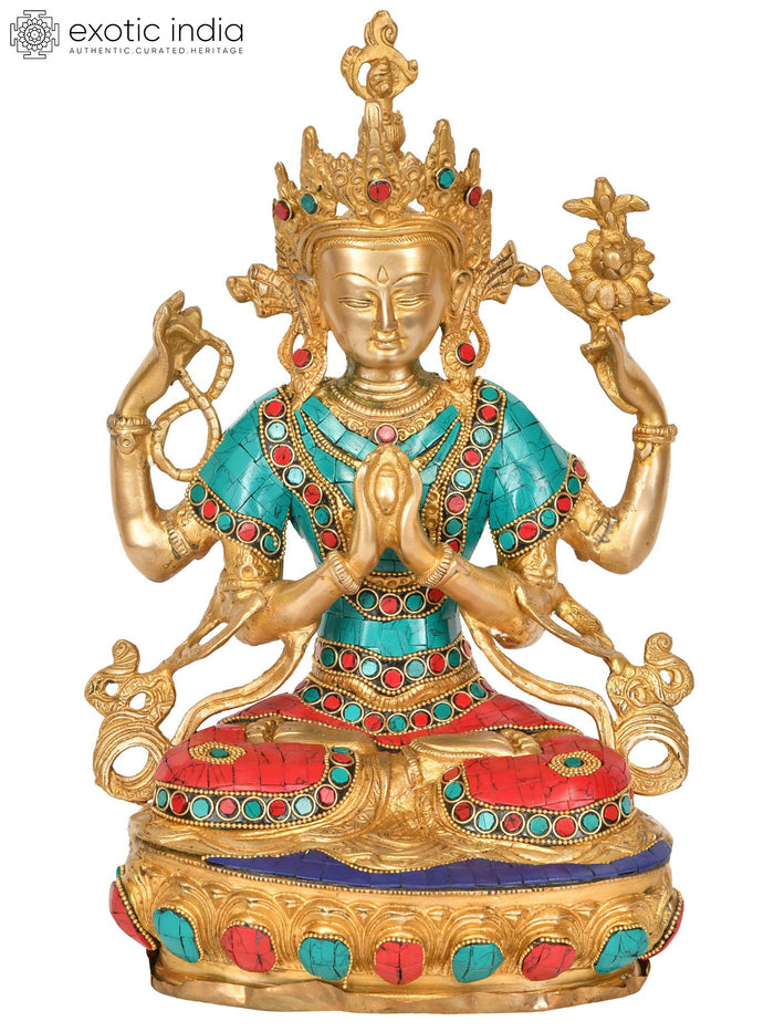 13" Handmade Chenrezig Tibetan Buddhist Brass Statue