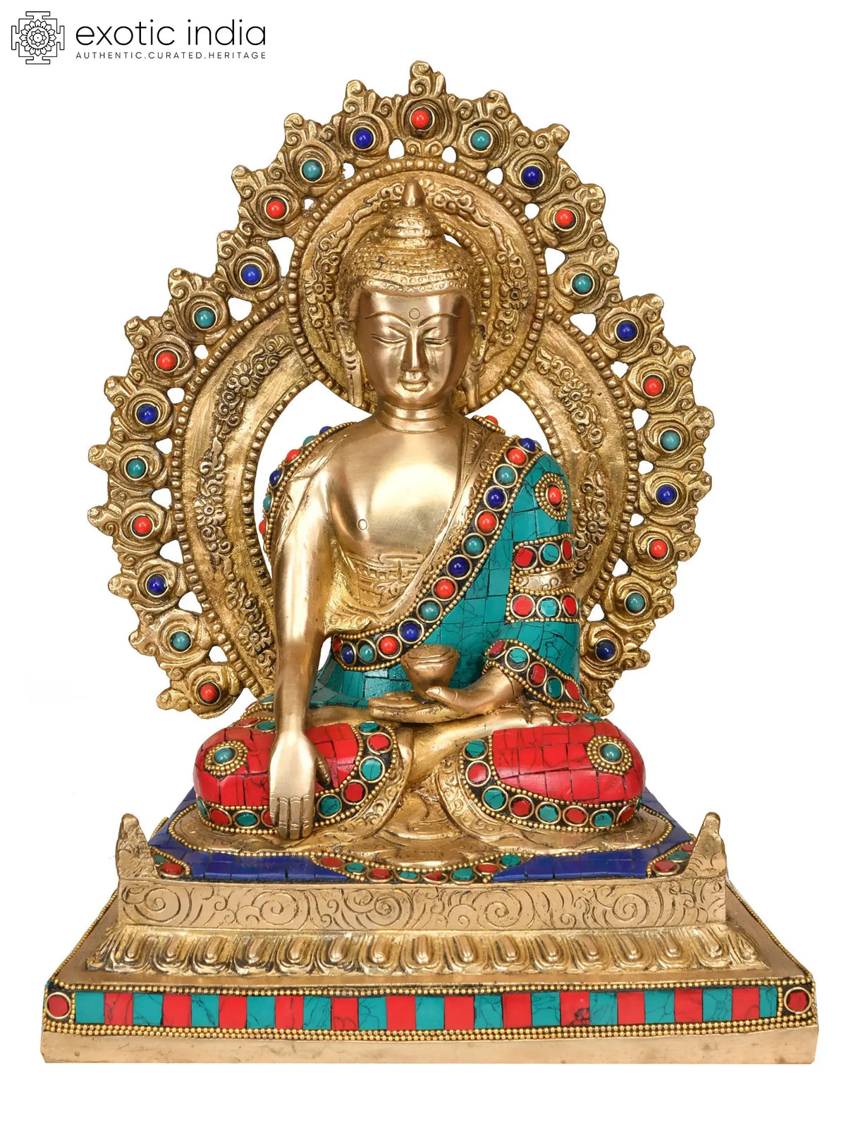 11" Enthroned Vajrasana Buddha In Brass | Handmade | Made In India