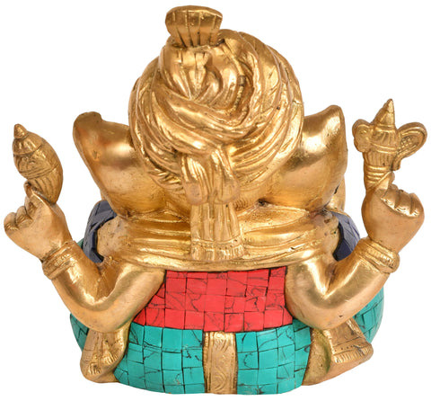 7" Turbaned Ganesha In Brass | Handmade | Made In India