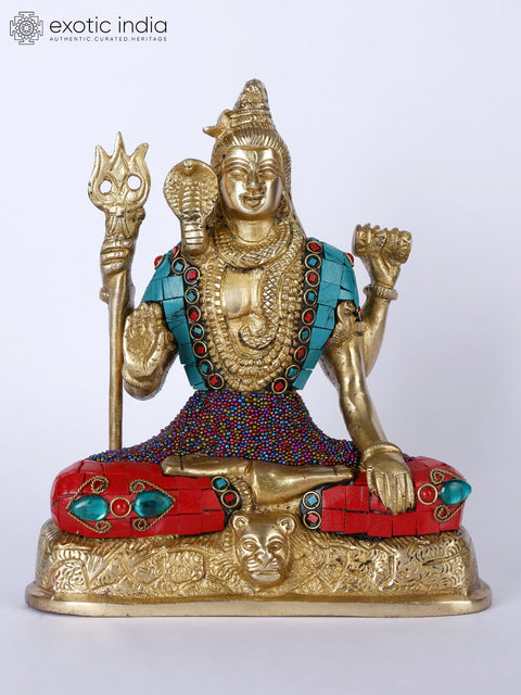 8" Mahayogi Shiva Idol in Ashirwad Mudra | Handmade Brass Statue