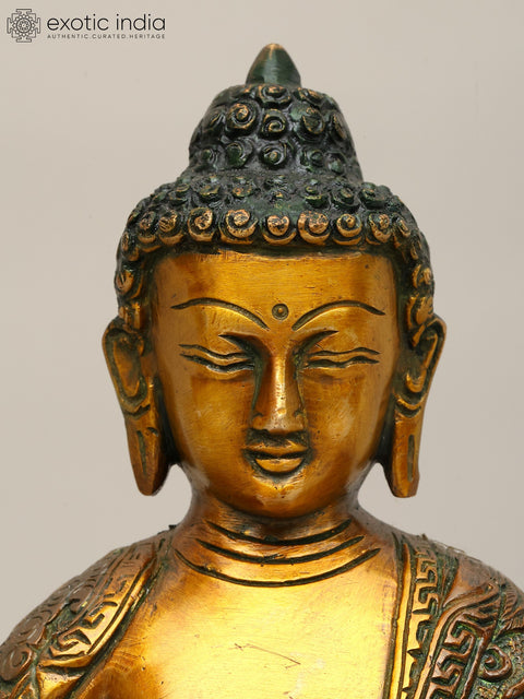 10" The Lord Buddha in Bhumisparsha Mudra (Robes Decorated with the Scenes from His Life) In Brass | Handmade | Made In India