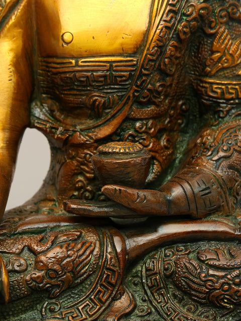 10" The Lord Buddha in Bhumisparsha Mudra (Robes Decorated with the Scenes from His Life) In Brass | Handmade | Made In India