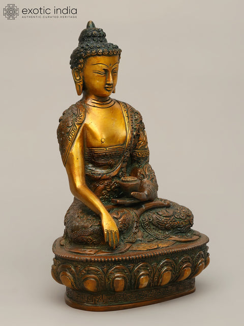 10" The Lord Buddha in Bhumisparsha Mudra (Robes Decorated with the Scenes from His Life) In Brass | Handmade | Made In India