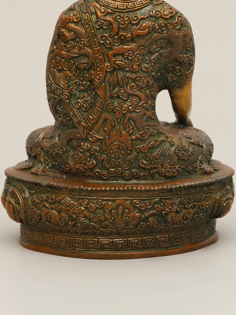 10" The Lord Buddha in Bhumisparsha Mudra (Robes Decorated with the Scenes from His Life) In Brass | Handmade | Made In India