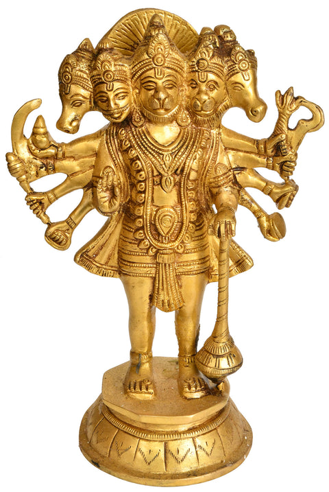 10" Five Headed Hanuman in Brass | Handmade | Made In India