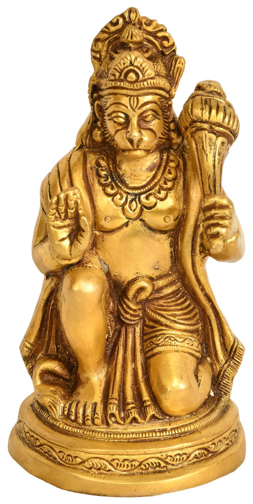 6" Brass Hanuman Idol in Ashirwad Mudra Handmade
