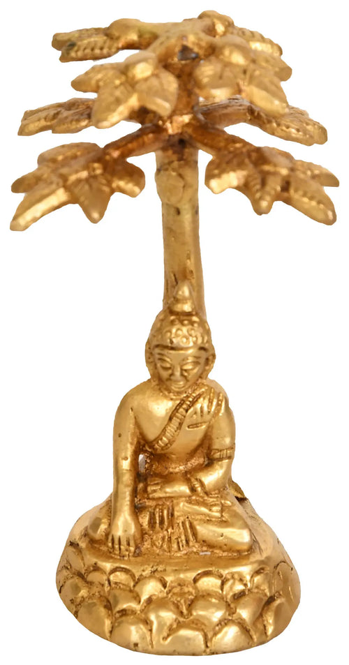 4" Handmade Brass Lord Buddha Idol Under Bodhi Tree