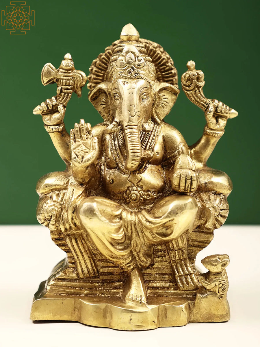 5" Handmade Raja Ganesha Brass Statue for Home Pooja